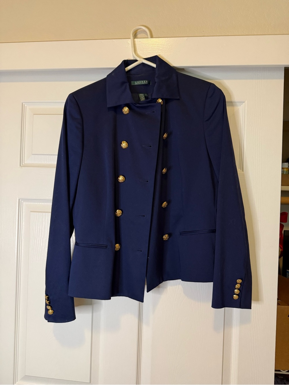Ralph Lauren Navy Double-Breasted Military-Style Blazer with Gold Buttons
